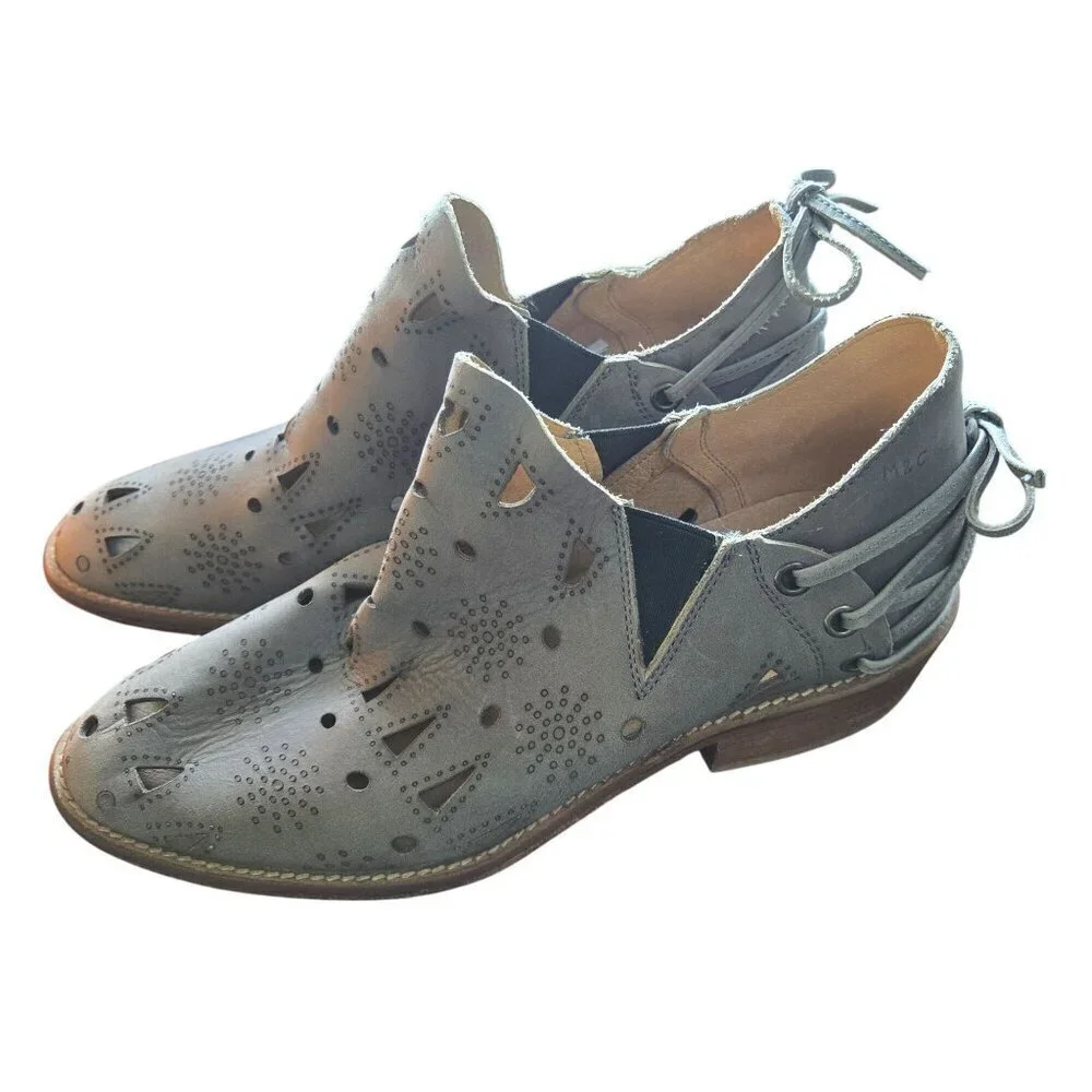 Anthropologie Musse & Cloud Anisse Laser Cut Leather Gray Ankle Boot Size 9
